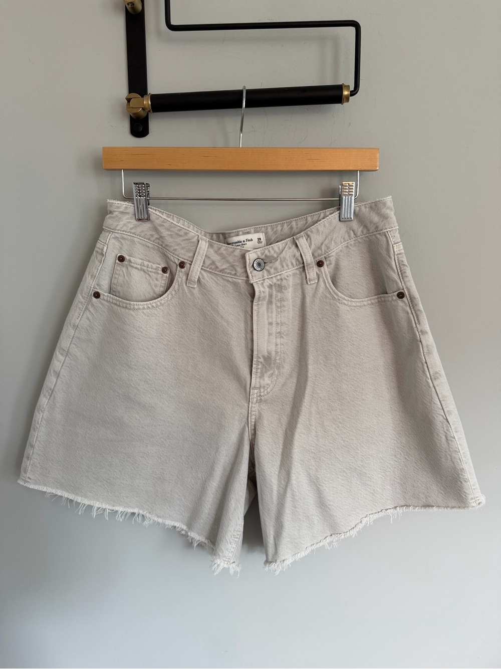 Abercrombie & Fitch Light Grey Taupe Raw-Hem Denim Shorts